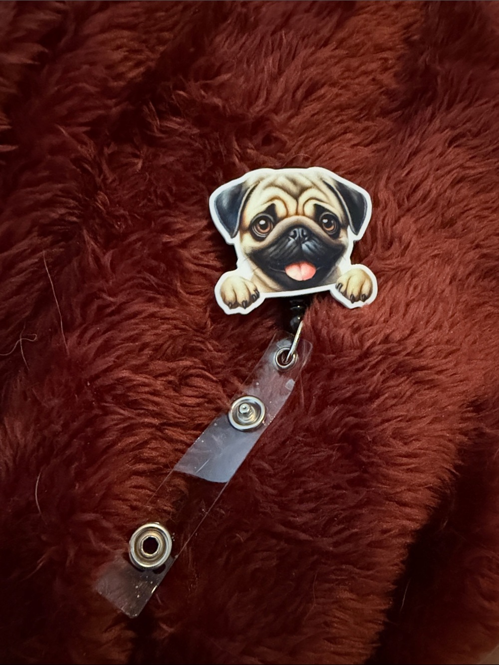 Pug Badge Reel ID Holder in Brown - Unbranded